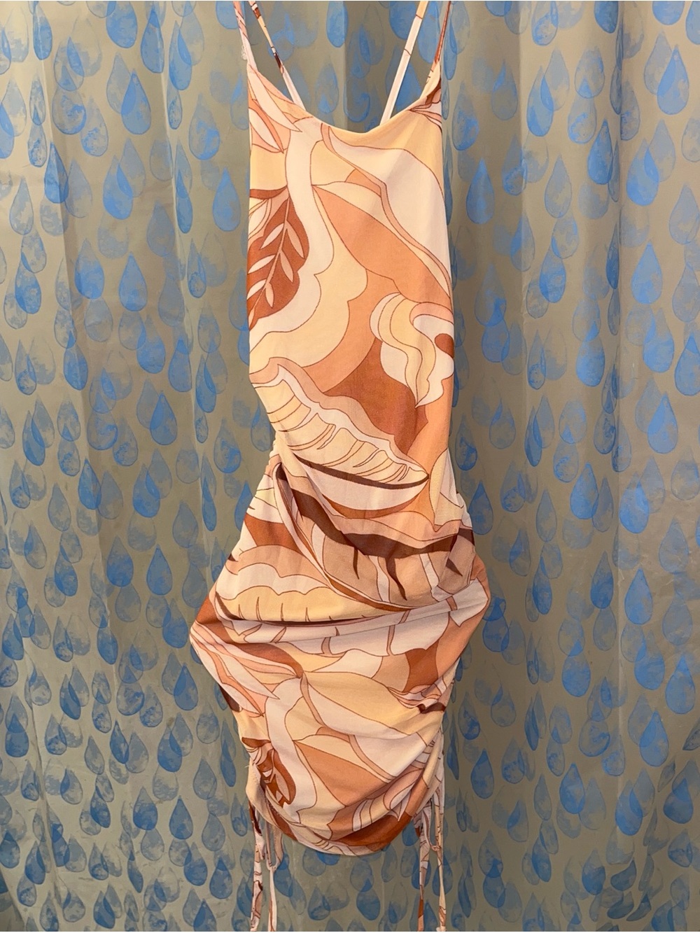 Sleeveless Pink & Brown Ruched Slip Dress